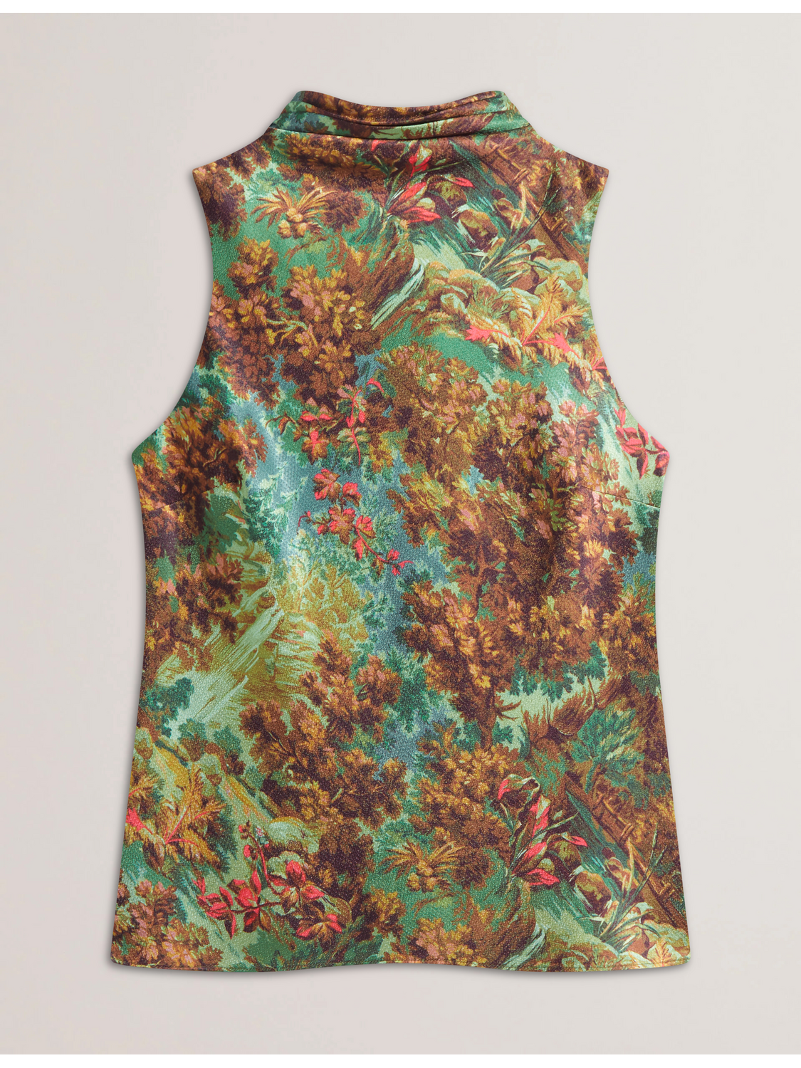 Printed Satin High Neck Sleeveless Top