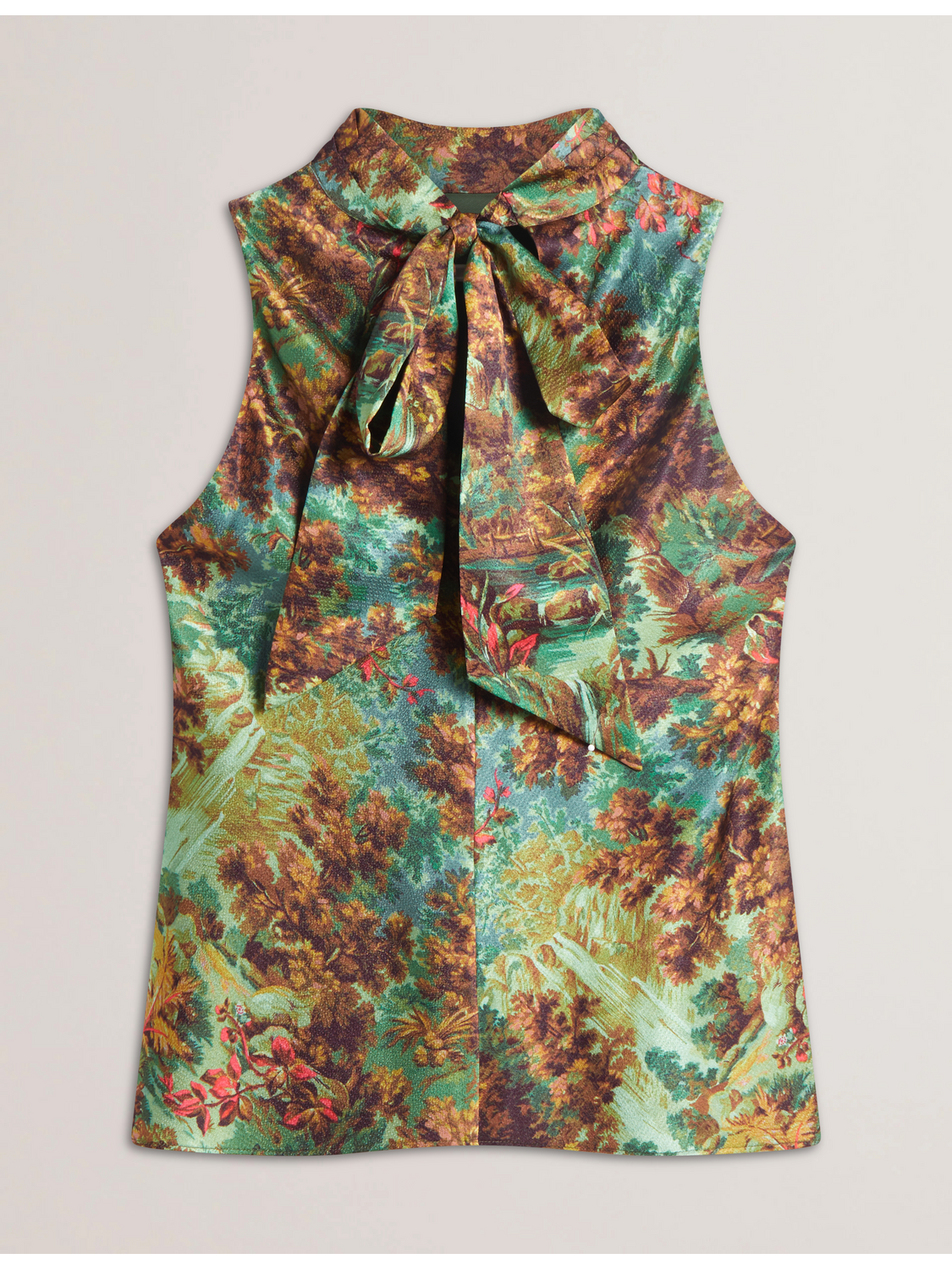 Printed Satin High Neck Sleeveless Top