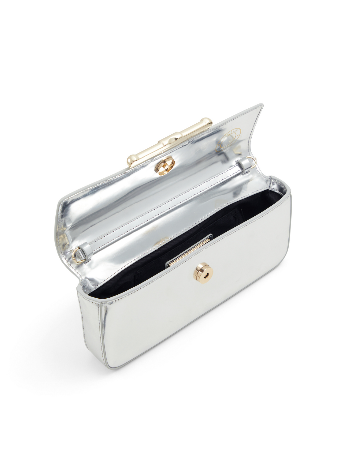 Metallic Leather Crossbody Baguette Bag