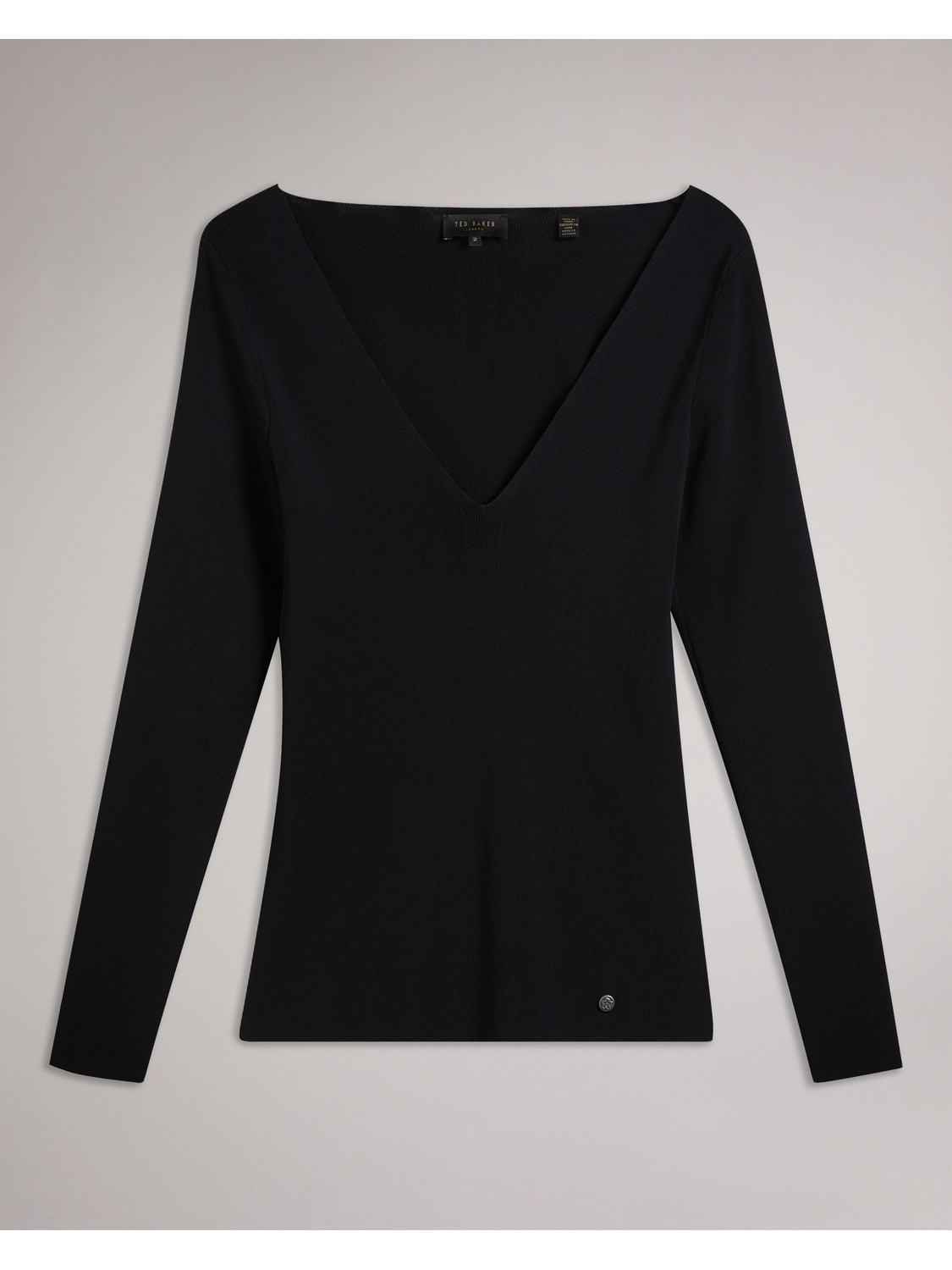 Fitted V-Neck Long Sleeve Knit Top