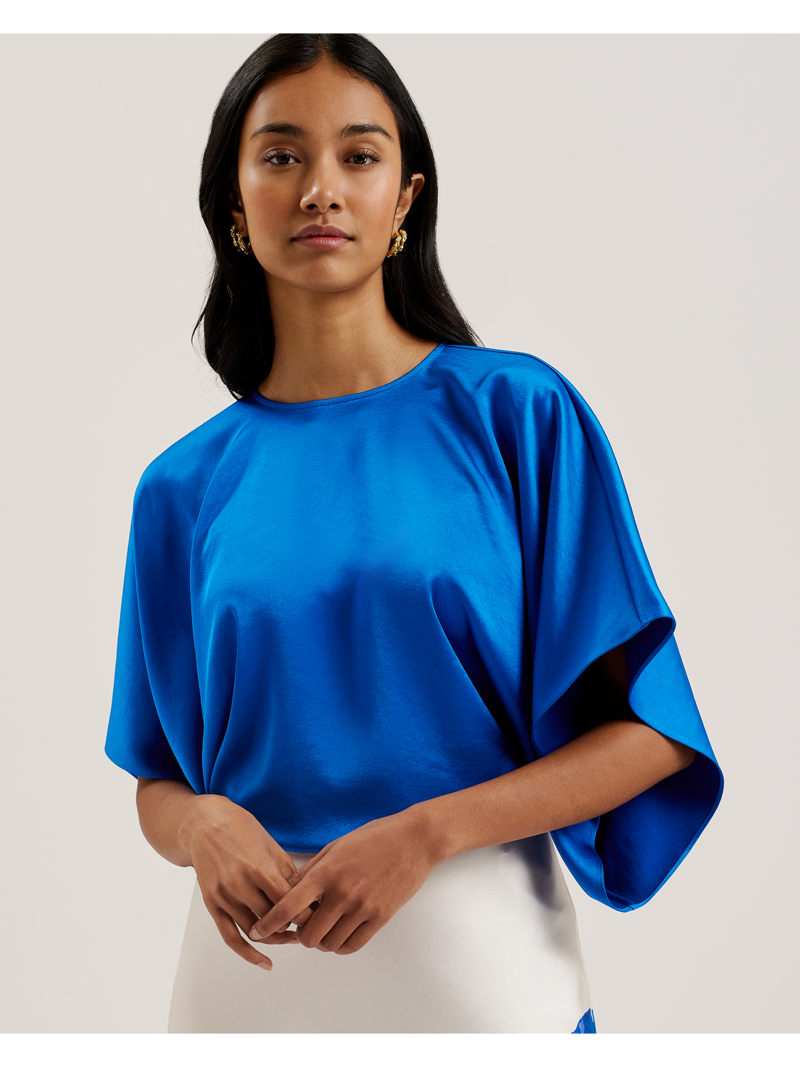 Batwing Short Sleeve Woven Blouse