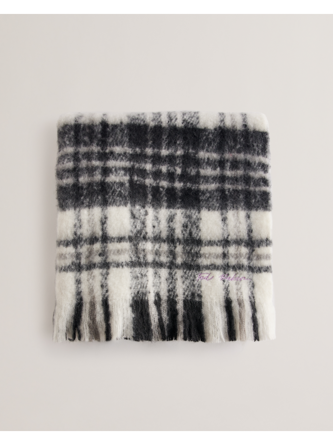 Checked Fringed Edge Woven Scarf