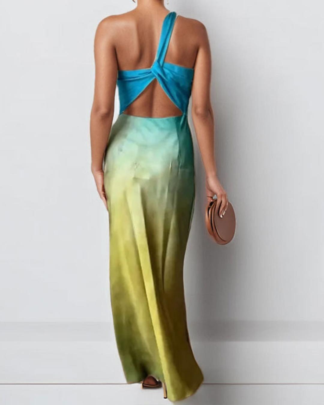One-Shoulder Ombre Satin Gown