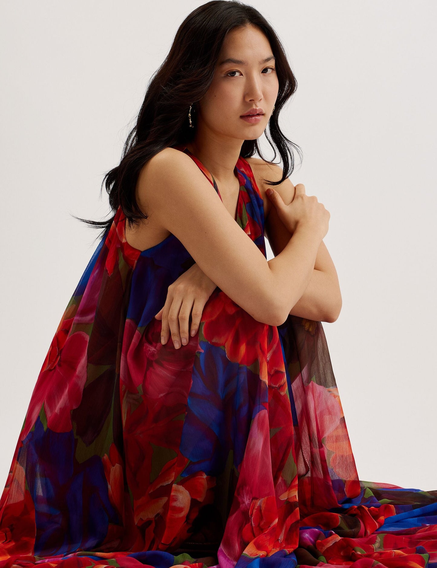 Organza Tropical Bloom V-neck Maxi Dress