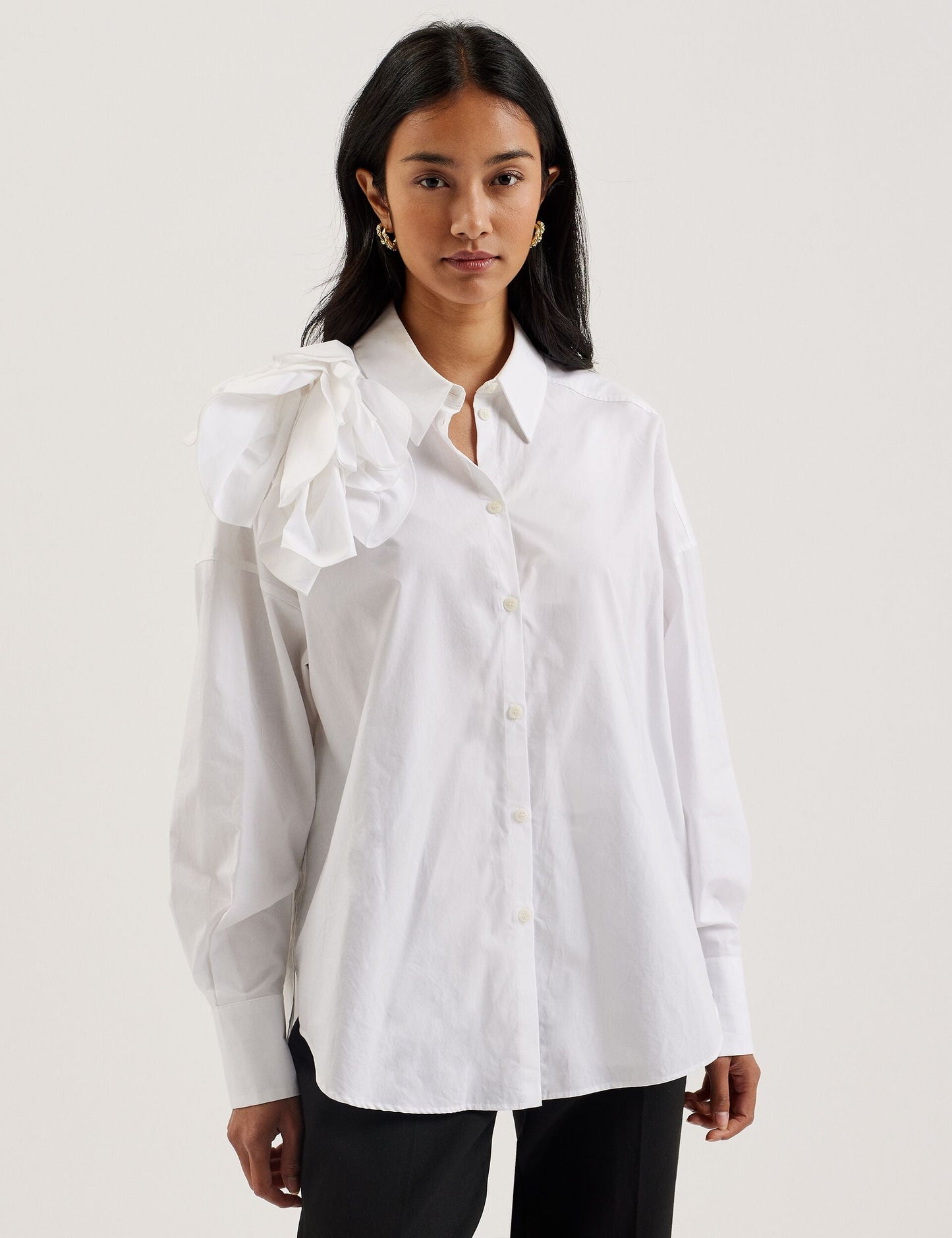 Oversized Corsage Detail Cotton Shirt