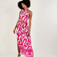 Ikat border print maxi dress pink