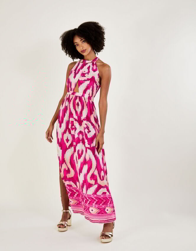 Ikat border print maxi dress pink