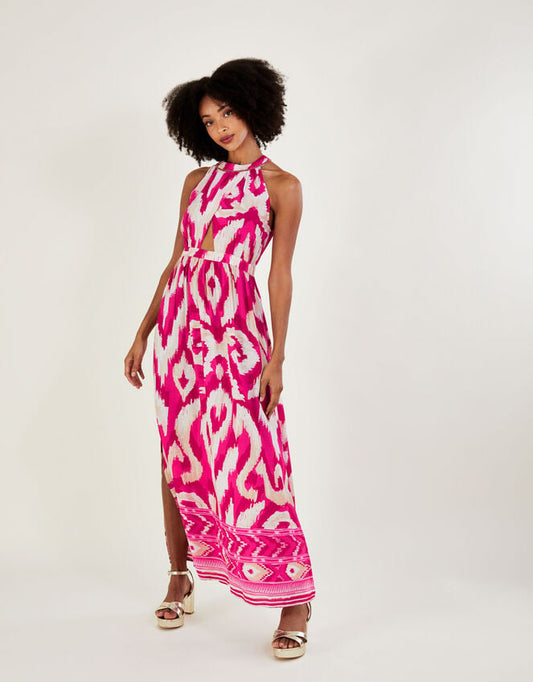 Ikat border print maxi dress pink