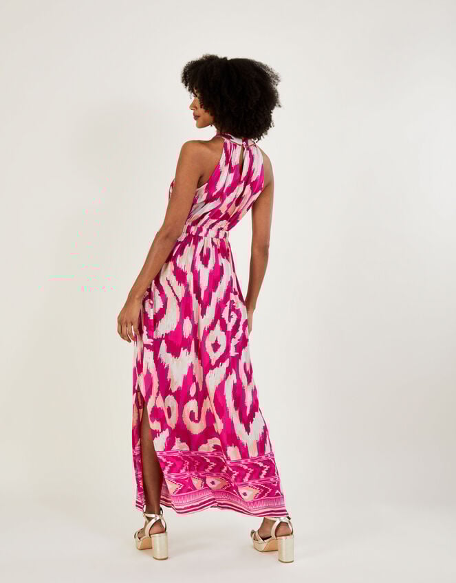 Ikat border print maxi dress pink