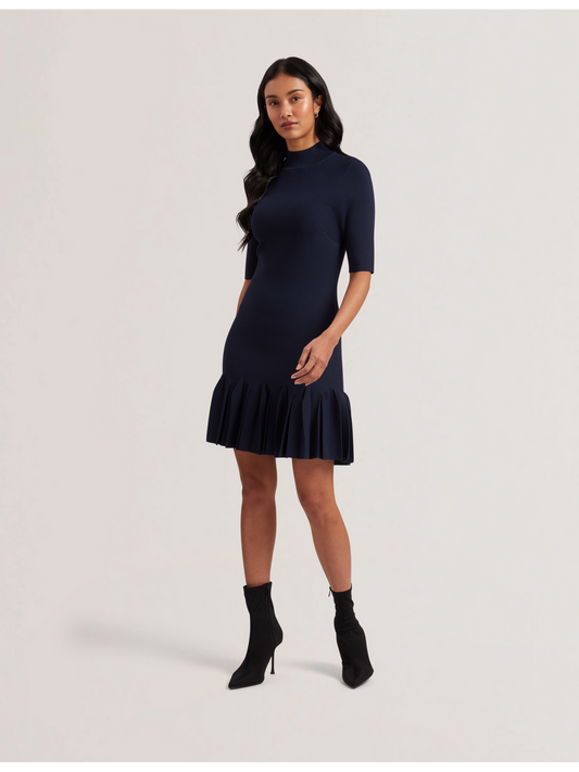Pleated Hem Bodycon Knit Mini Dress