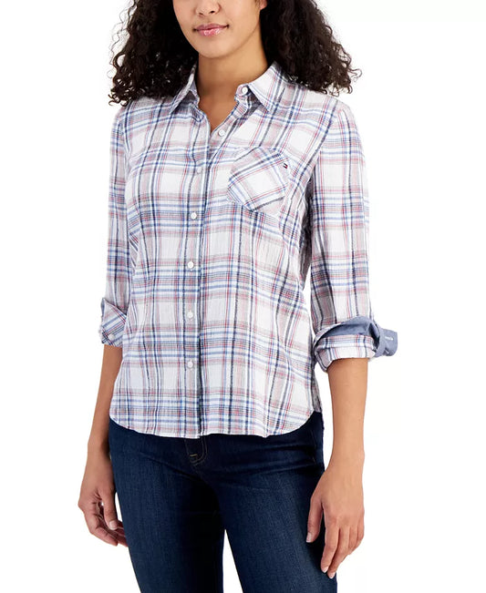 Women's Plaid Button-Down Long-Sleeve Shirt