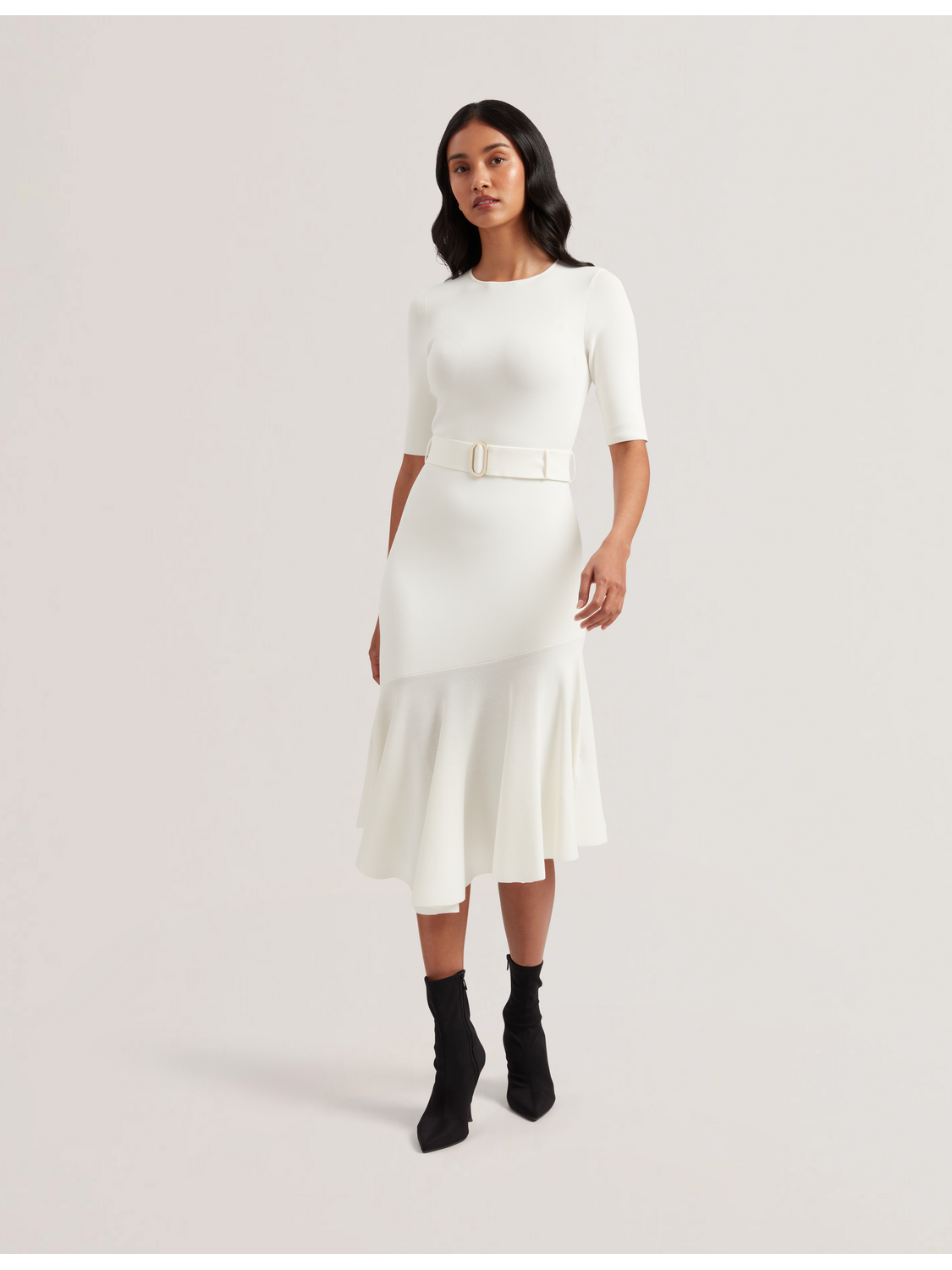 Flippy Hem Knitted Midi Dress With Belt