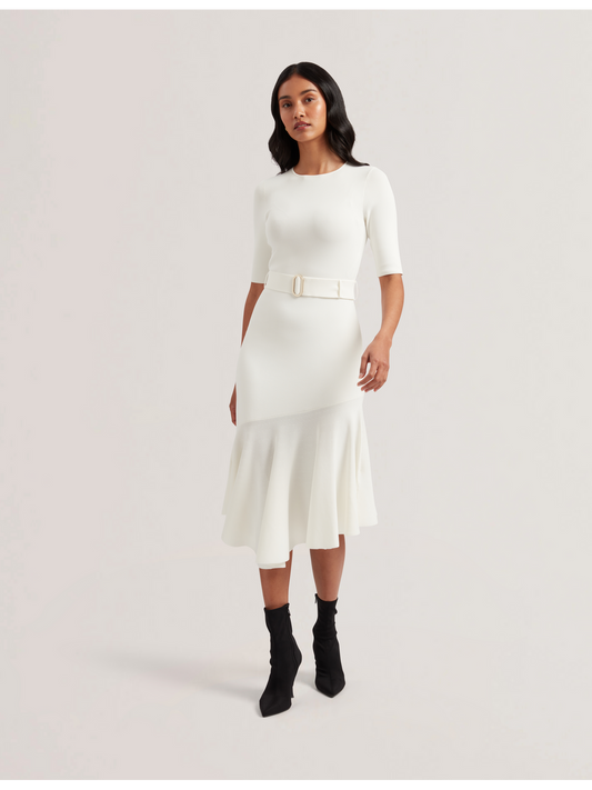 Flippy Hem Knitted Midi Dress With Belt