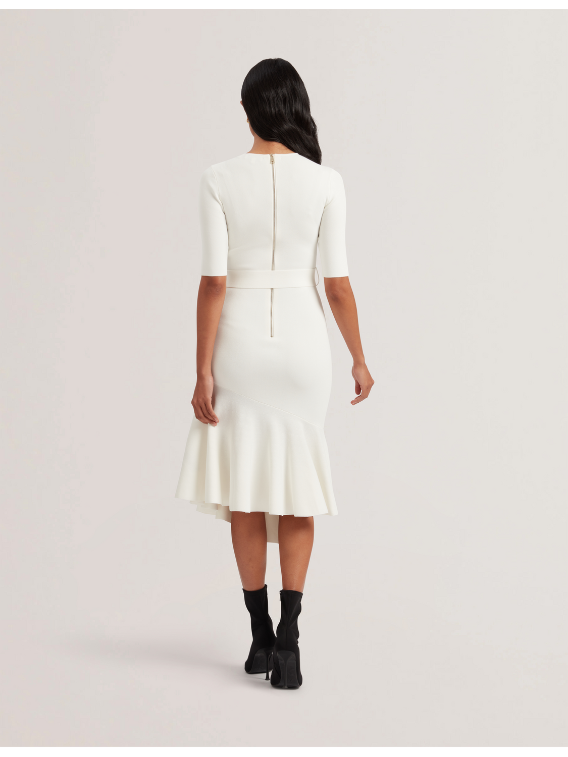 Flippy Hem Knitted Midi Dress With Belt