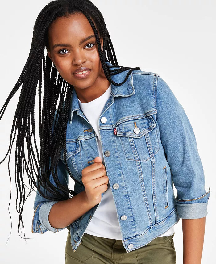 Stone Washed Cotton Denim Trucker Jacket