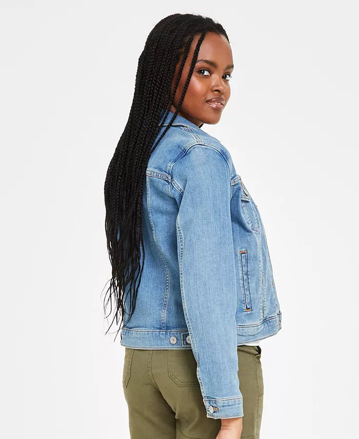 Stone Washed Cotton Denim Trucker Jacket