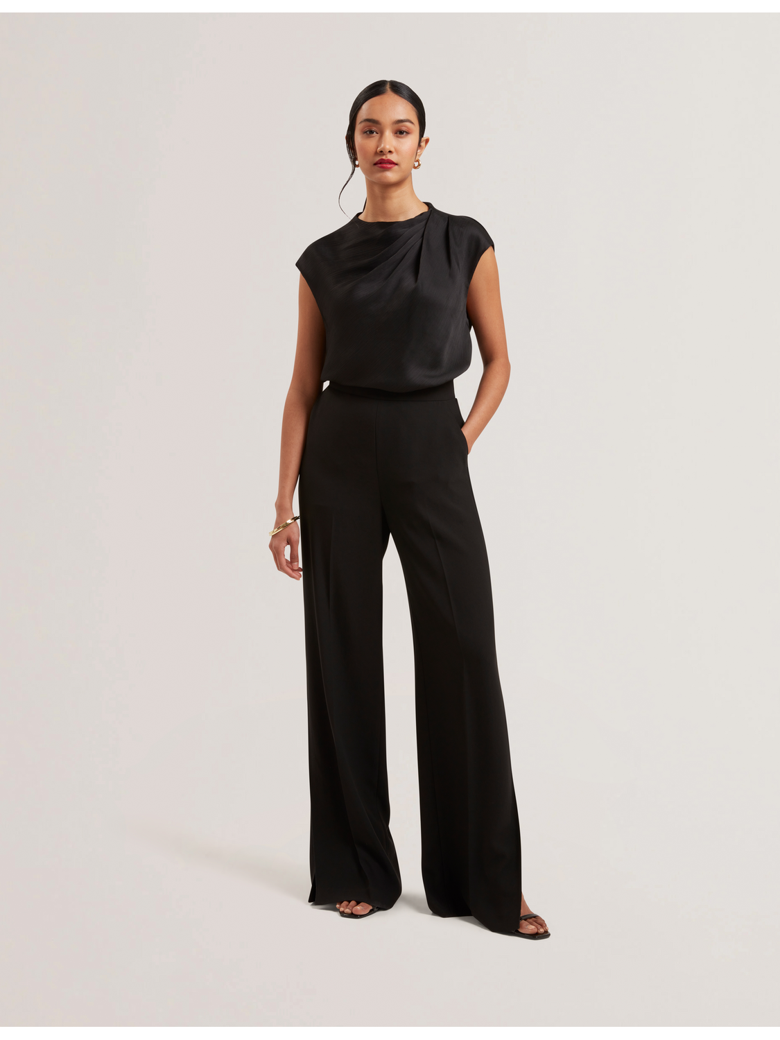 Drape Neck Detail Satin Top