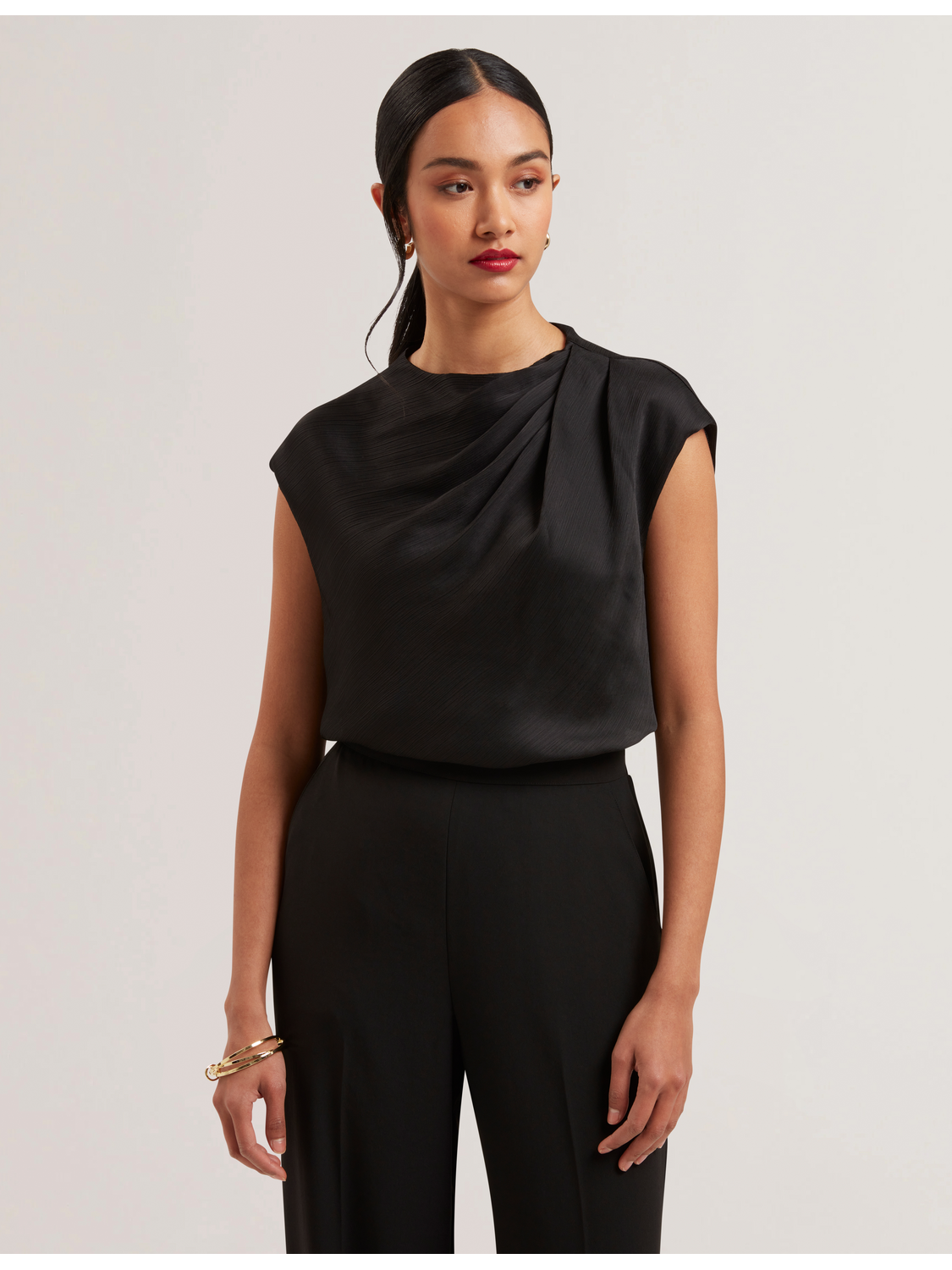 Drape Neck Detail Satin Top