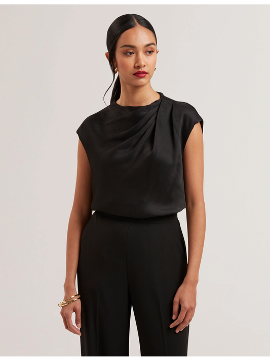 Drape Neck Detail Satin Top