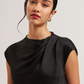 Drape Neck Detail Satin Top