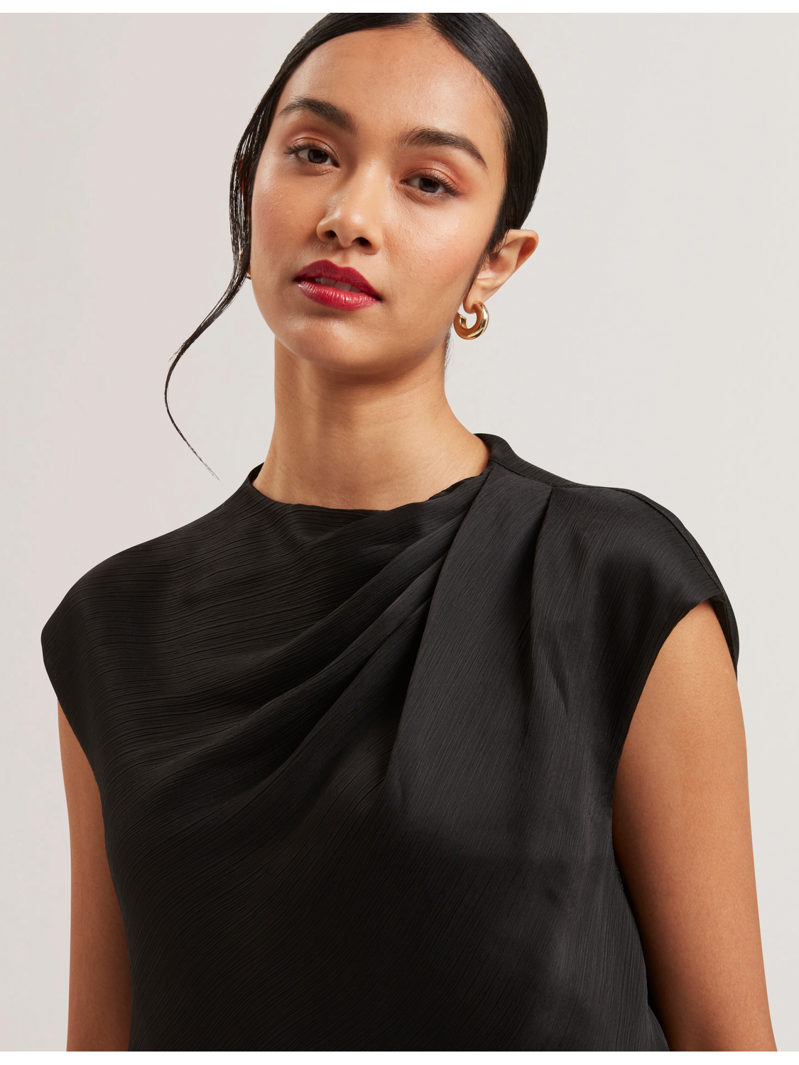 Drape Neck Detail Satin Top