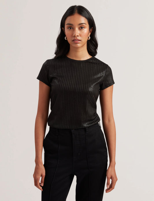 Ribbed Metallic Fitted T-Shirt