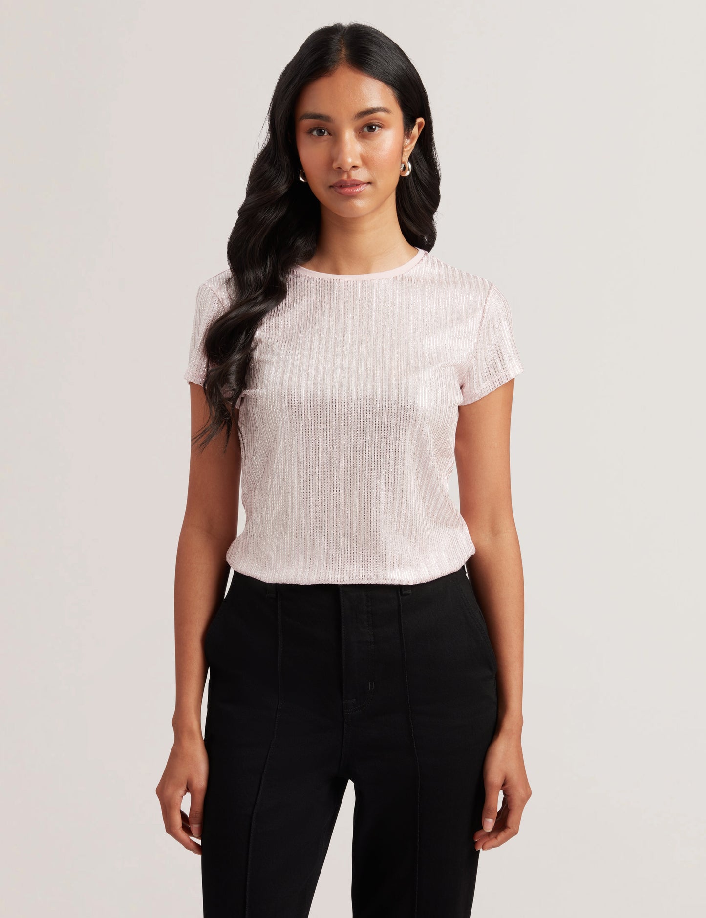 Ribbed Metallic Fitted T-Shirt