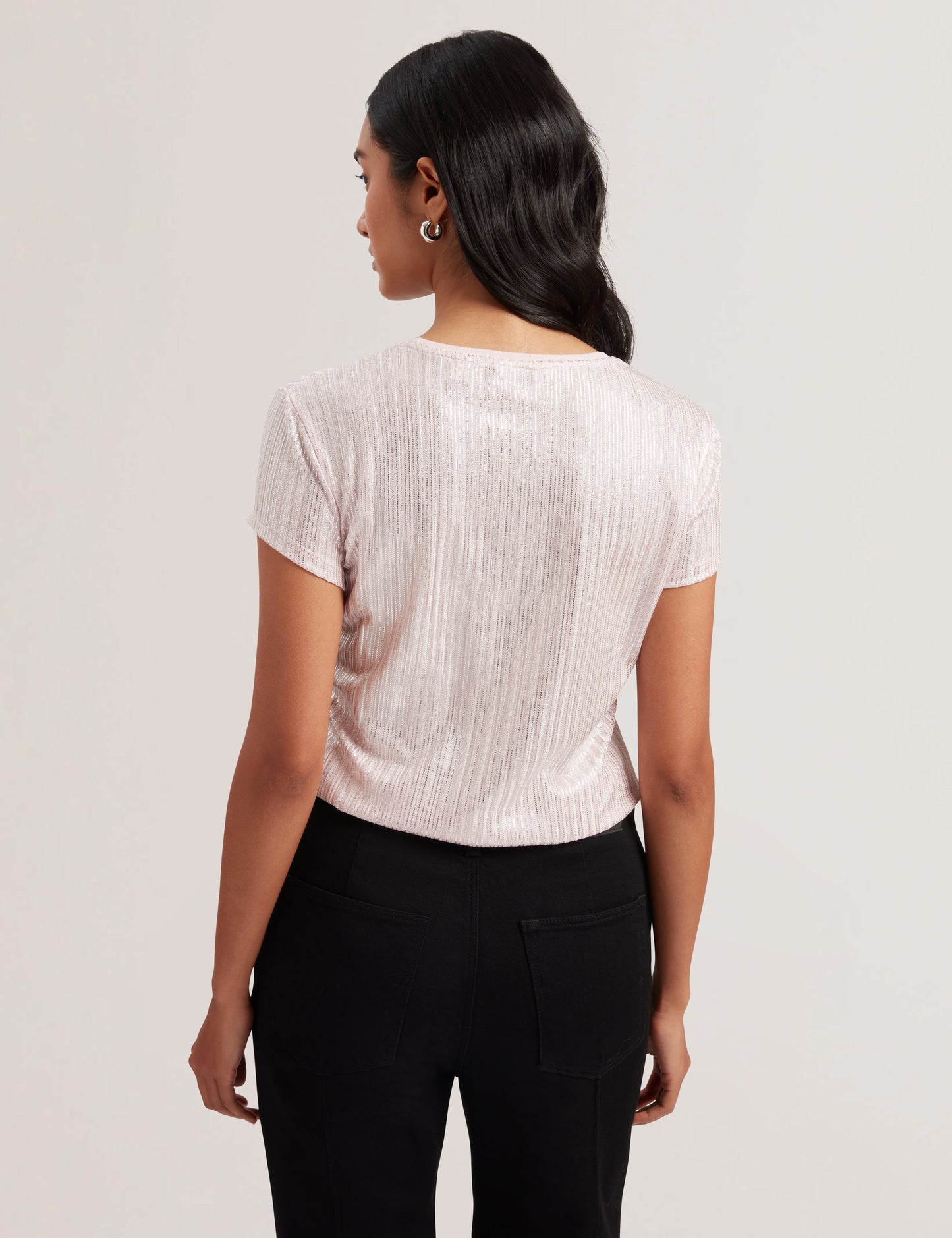 Ribbed Metallic Fitted T-Shirt