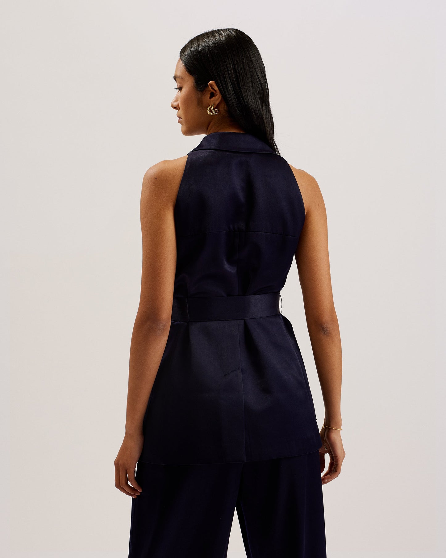 Tailored Satin Longline Vest with Belt