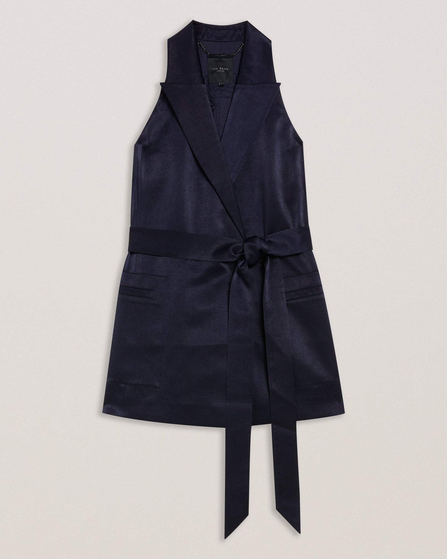 Tailored Satin Longline Vest with Belt