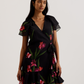 Floral Angel Sleeve Wrap Mini Dress