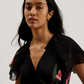 Floral Angel Sleeve Wrap Mini Dress