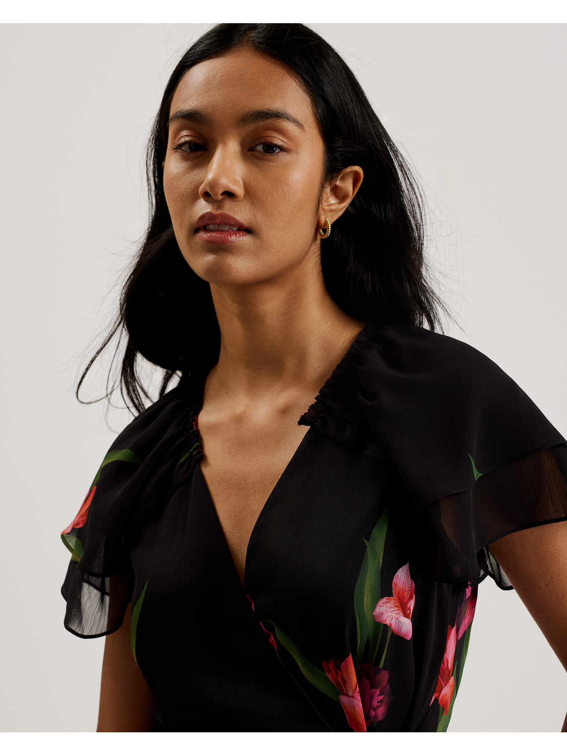 Floral Angel Sleeve Wrap Mini Dress