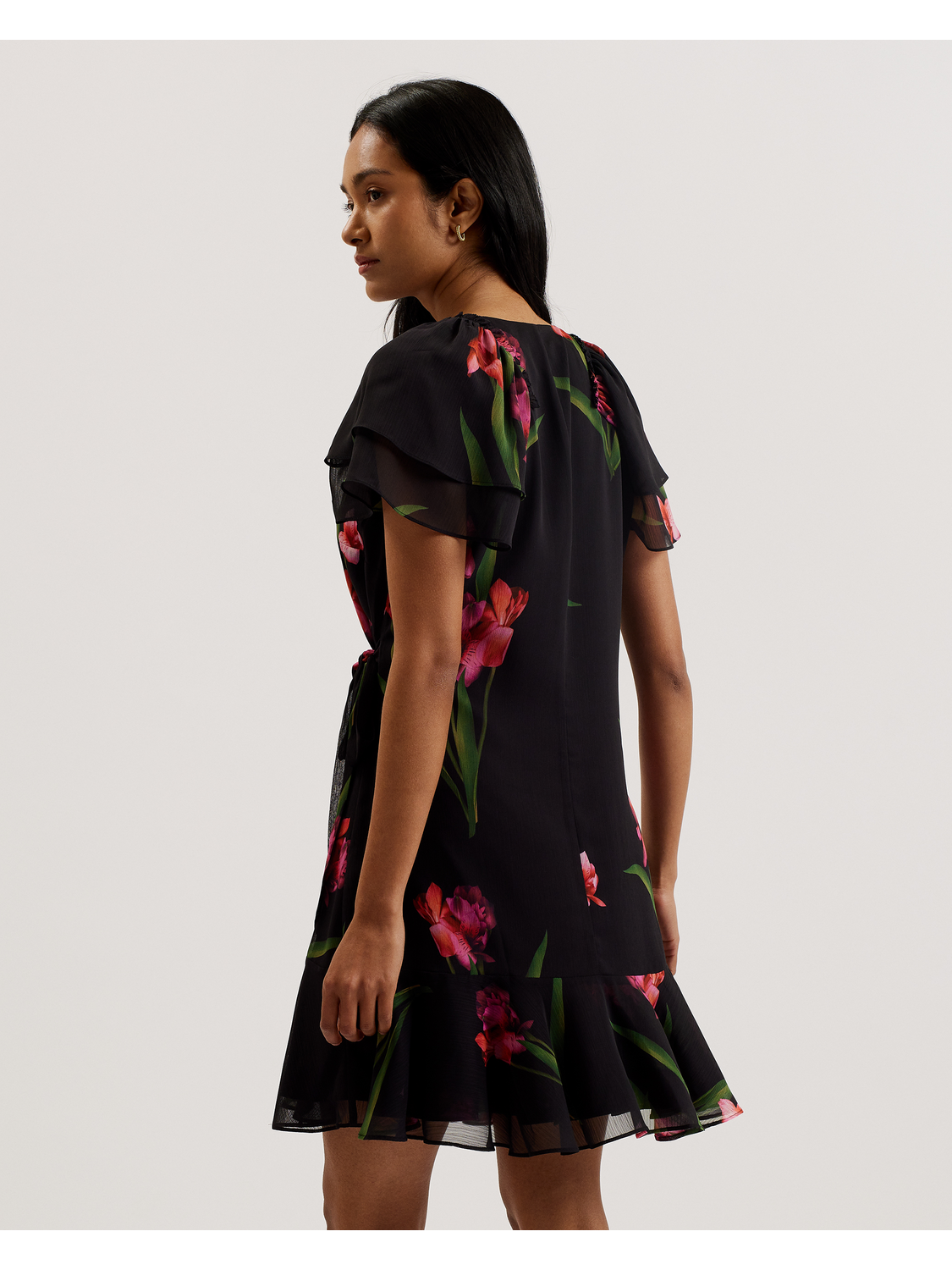 Floral Angel Sleeve Wrap Mini Dress