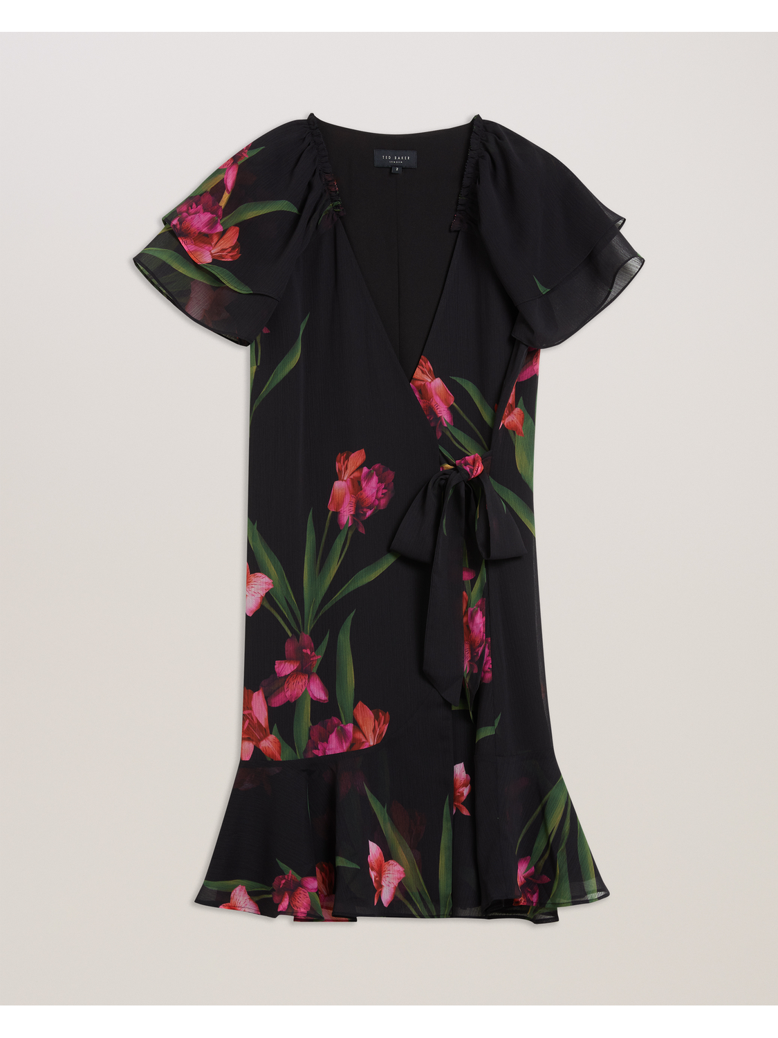 Floral Angel Sleeve Wrap Mini Dress