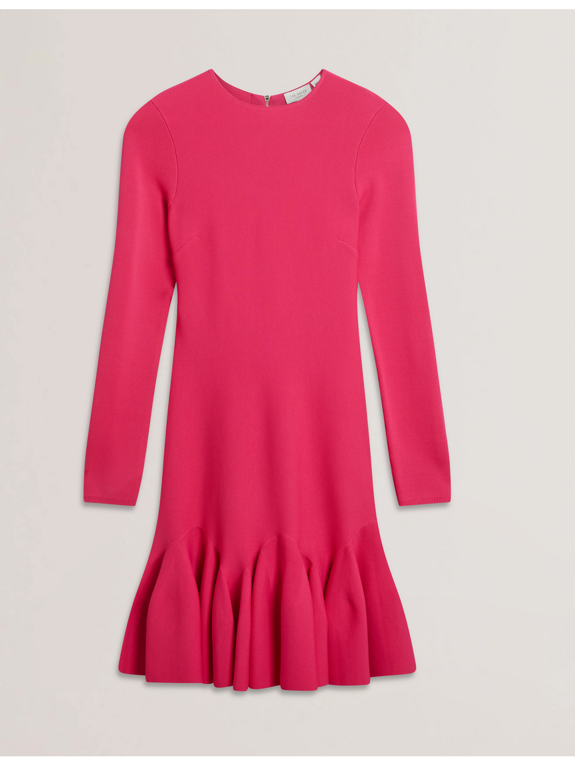 Flounce Hem Long Sleeve Knitted Mini Dress