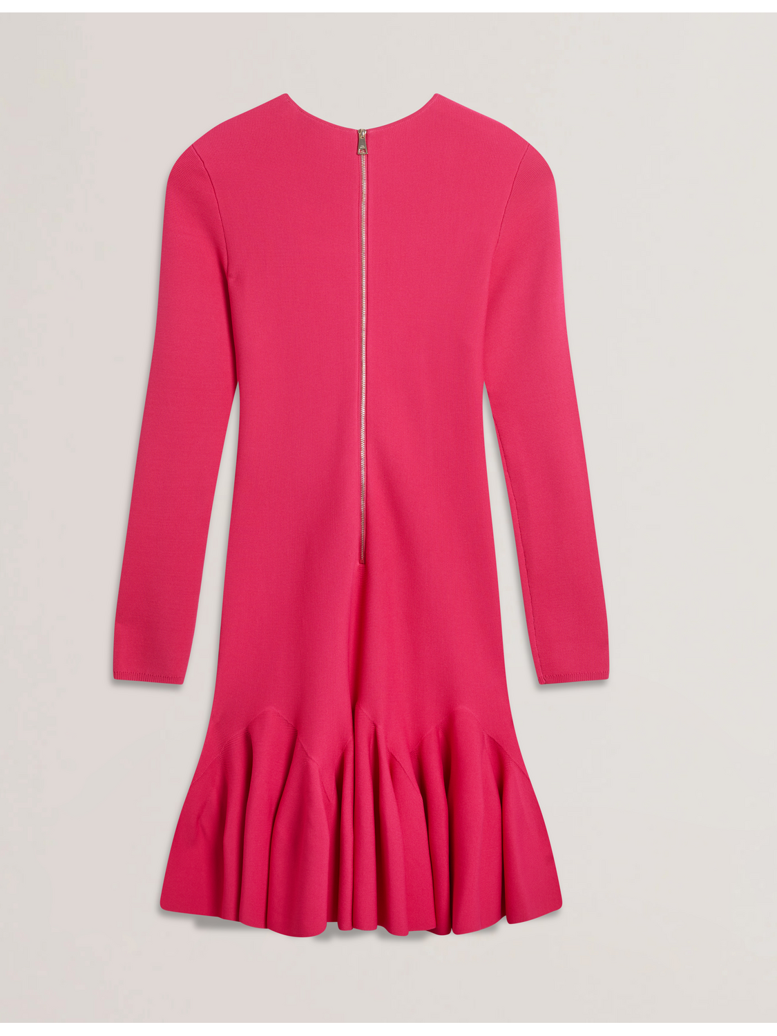 Flounce Hem Long Sleeve Knitted Mini Dress