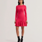 Flounce Hem Long Sleeve Knitted Mini Dress