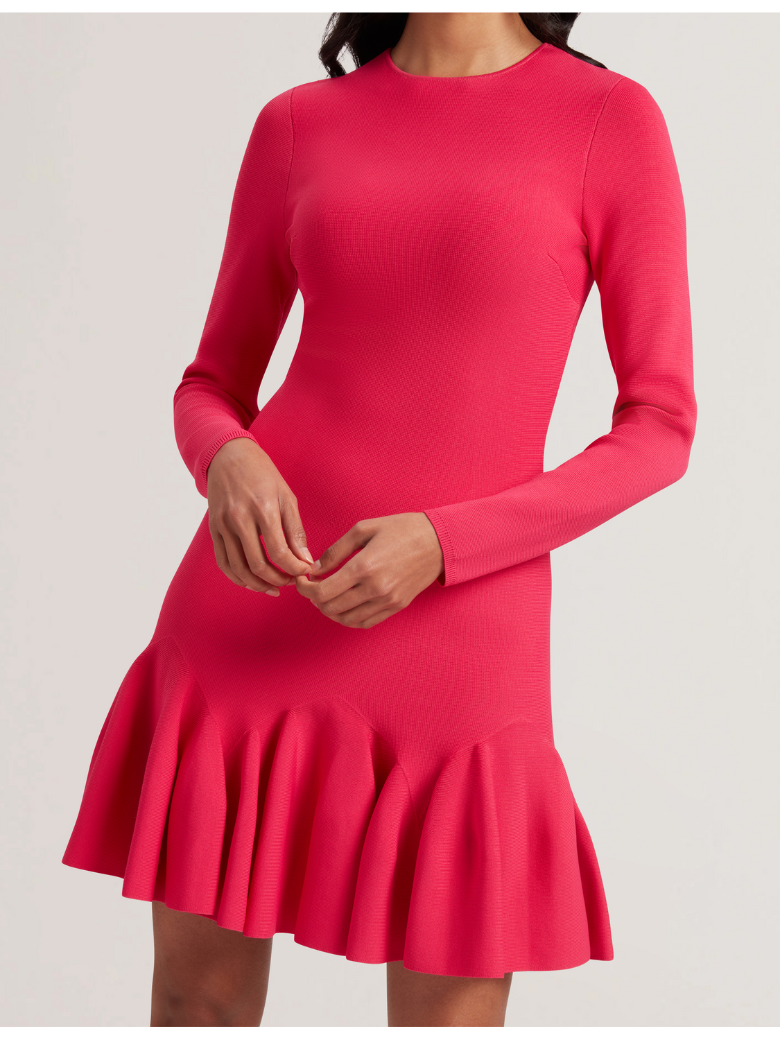 Flounce Hem Long Sleeve Knitted Mini Dress