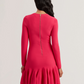 Flounce Hem Long Sleeve Knitted Mini Dress
