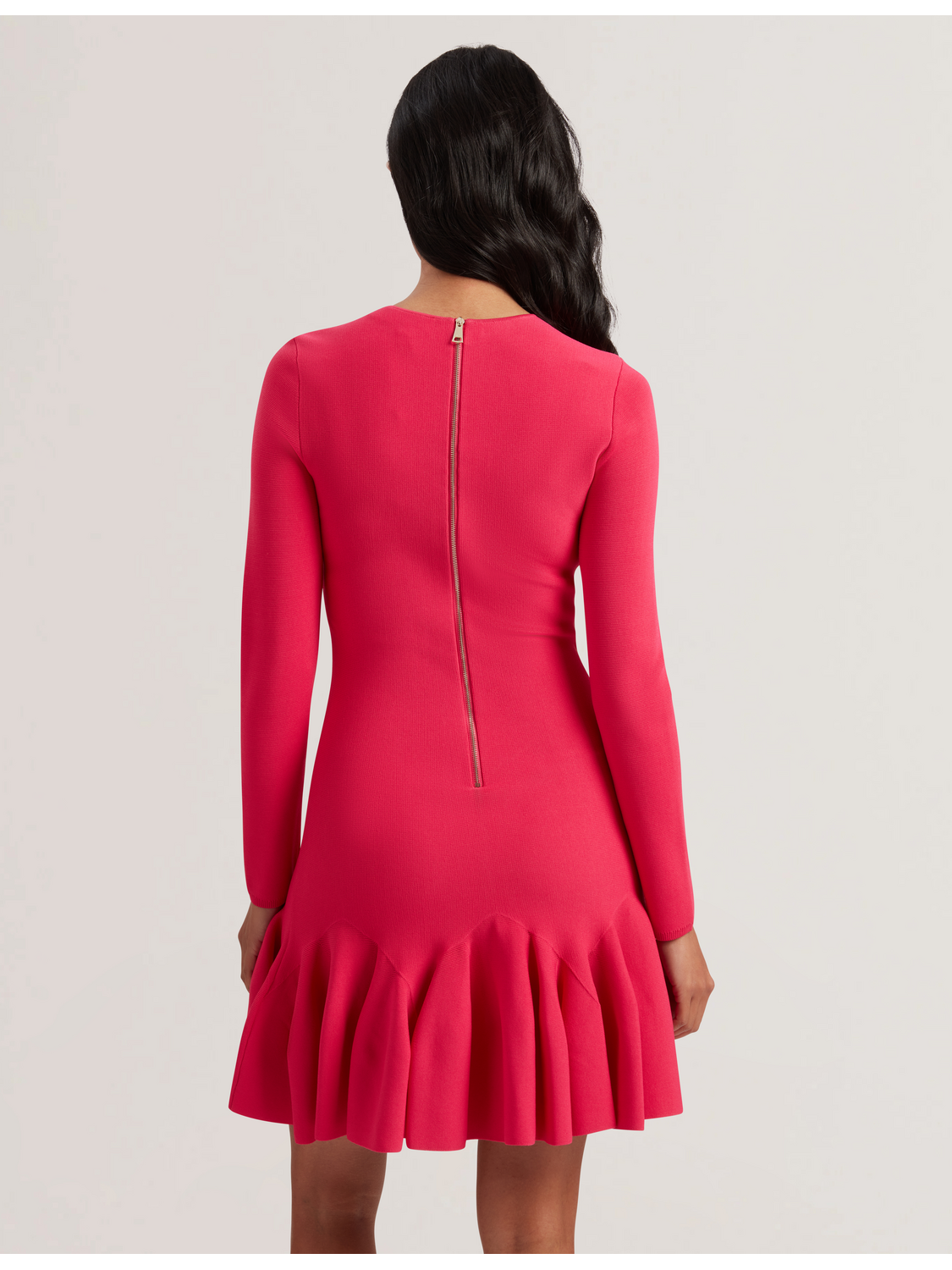 Flounce Hem Long Sleeve Knitted Mini Dress