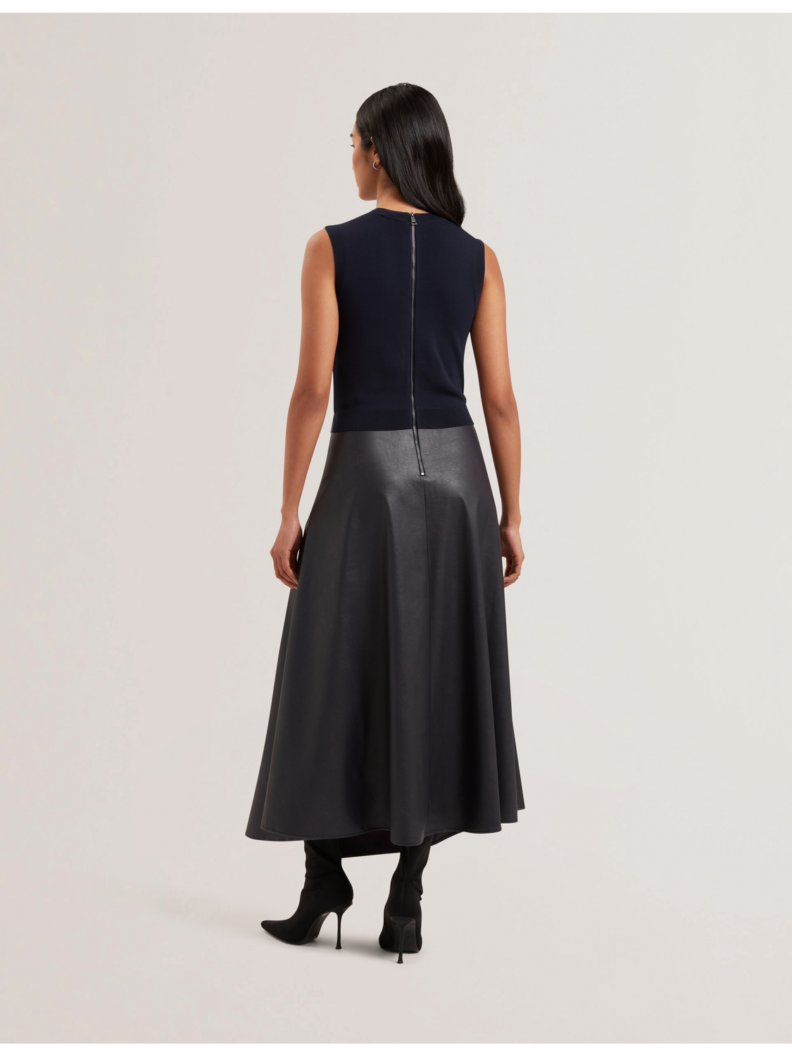 Sleeveless Knit Faux Leather Midi Dress