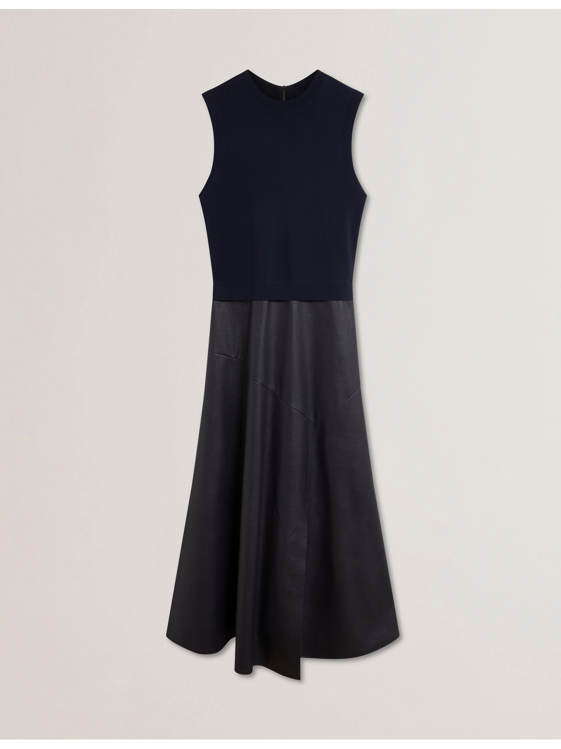 Sleeveless Knit Faux Leather Midi Dress