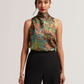 Printed Satin High Neck Sleeveless Top