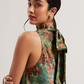 Printed Satin High Neck Sleeveless Top