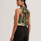 Printed Satin High Neck Sleeveless Top