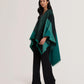 Colour Block Buckled Woven Poncho