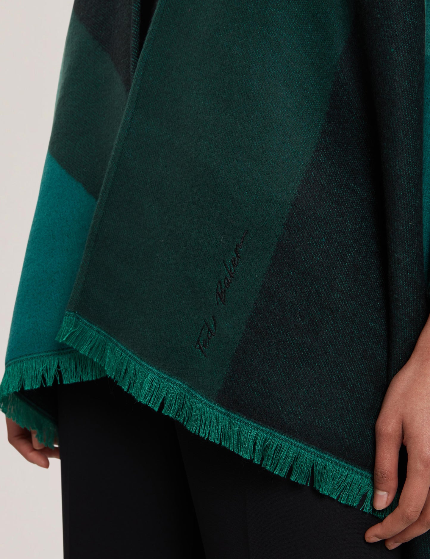 Colour Block Buckled Woven Poncho