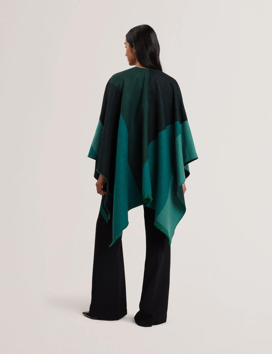 Colour Block Buckled Woven Poncho