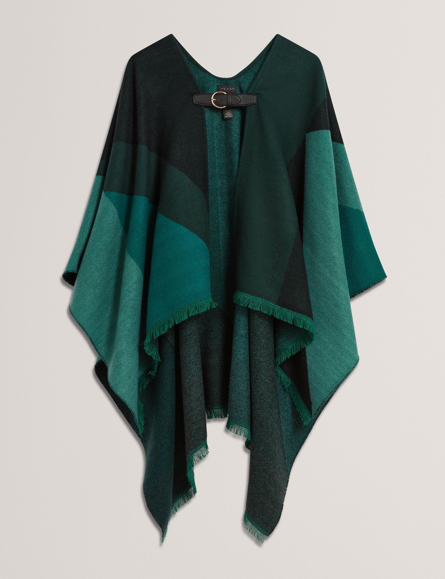 Colour Block Buckled Woven Poncho